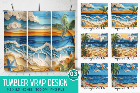3D Beach Paper Quilling Tumbler Design