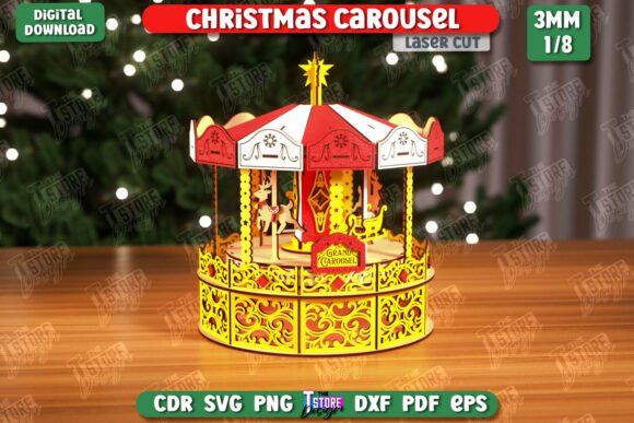 3D Christmas Carousel Laser Cut Design