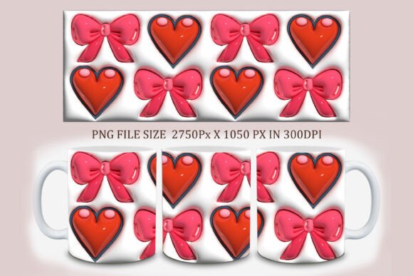 3D Coquette Valentine Heart Mug Design