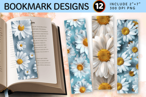 3D Daisy Flowers PNG Bookmark Design