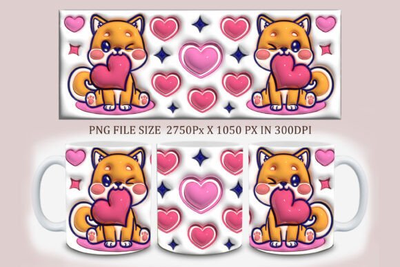 3D Inflated Dog Valentine Mug Design PNG