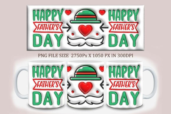 3D Inflated Father's Day Mug Design PNG