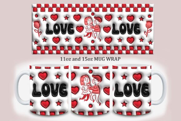 3D Inflated Love PNG Mug Design