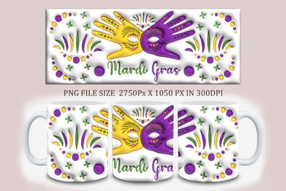 3D Inflated Mardi Gras Mug Design PNG
