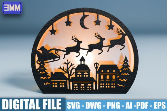 3D Santa Sleigh Lantern Laser Cut File