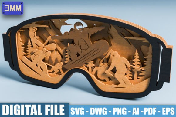 3D Snowboarding Goggles Laser Cut File: Crafting Illuminated Winter Memories