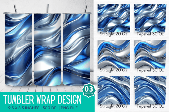 3D Wave Blue Silver Tumbler Design: A Dynamic Choice for Custom Drinkware