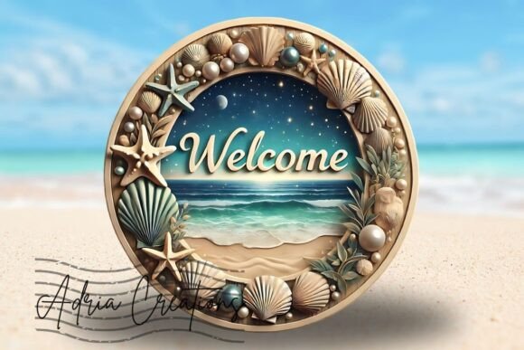 Bringing Coastal Charm to Life with the 3D Ocean Shells Welcome Sign Design Png