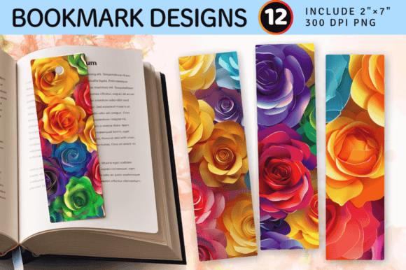 Elevating Personal Branding with 3D Rainbow Roses PNG Bookmark Design