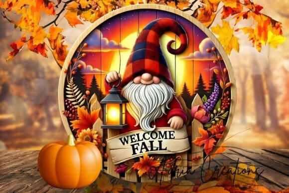 Enhance Your Autumn Crafts with the 3D Gnome Welcome Fall Round Design PNG